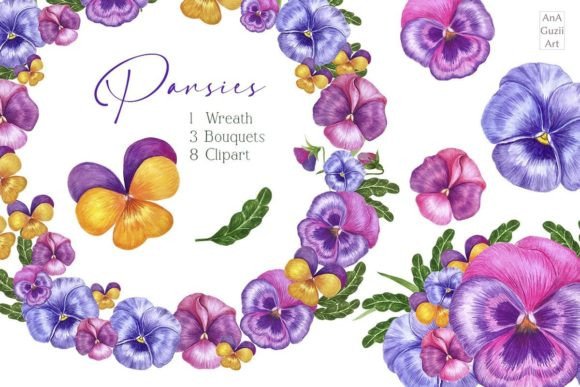 Download Watercolor Violets, Pansies Clipart - Violet Collection