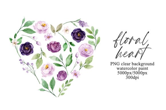 Download Floral Heart with Violet Flowers, PNG. - Violet Collection