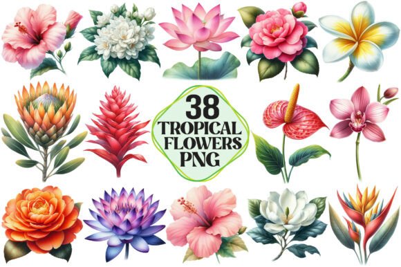 Download Watercolor Tropical Flowers Clipart - Tropical Collection