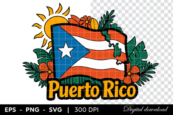 Download Puerto Rico Flag with Tropical Flowers - Tropical Collection