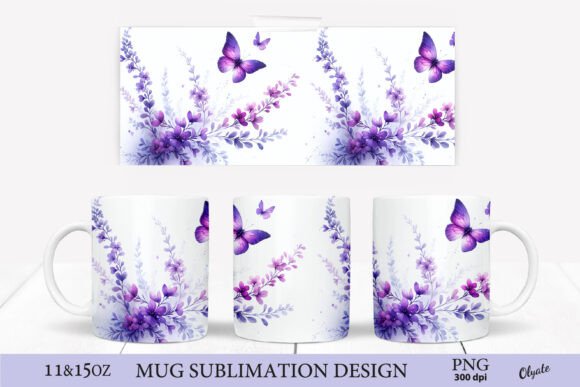 Download Violet Butterfly with Flowers Mug PNG - Violet Collection