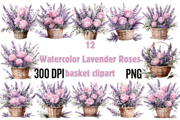 Download Watercolor Lavender Roses Basket Clipart - Watercolor lavender Collection