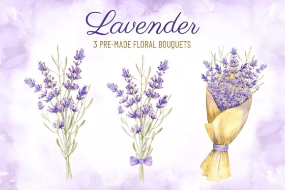 Download Watercolor Lavender Flower Bouquets Set - Watercolor lavender Collection