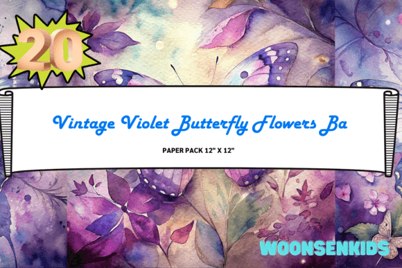 Download Best Vintage Violet Butterfly Flowers Background Watercolor Png Kdp Digital Paper - Violet Collection
