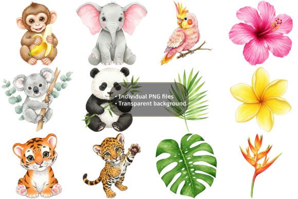 Download Watercolor Animals and Tropical Clipart - Tropical Collection