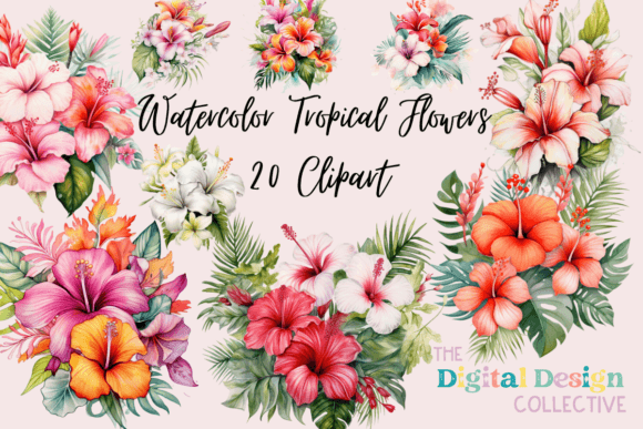 Download Watercolor Tropical Flowers Clipart Set - Tropical Collection