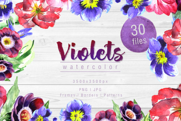 Download Cool Violets Watercolor Flower Set - Violet Collection