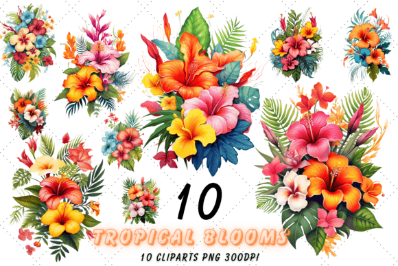 Download Watercolor Tropical Flowers Clipart Set - Tropical Collection