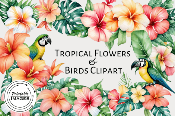 Download Tropical Flowers &amp; Birds Clipart - Tropical Collection