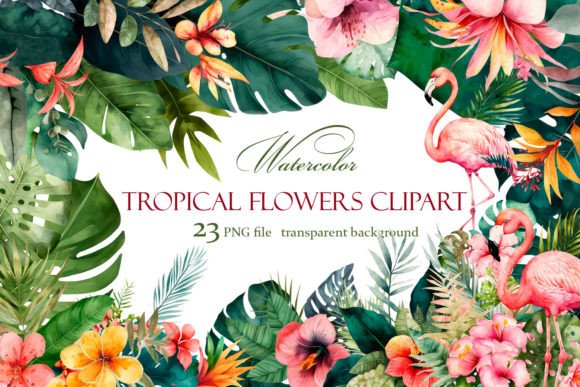 Download Tropical Flowers Clipart &amp; Flamingo - Tropical Collection