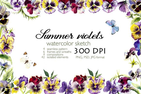 Download Watercolor Set Blooming Violets - Violet Collection