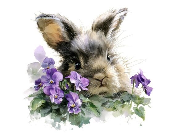 Download 5 Baby Bunny Peeking Purple Violets - Violet Collection
