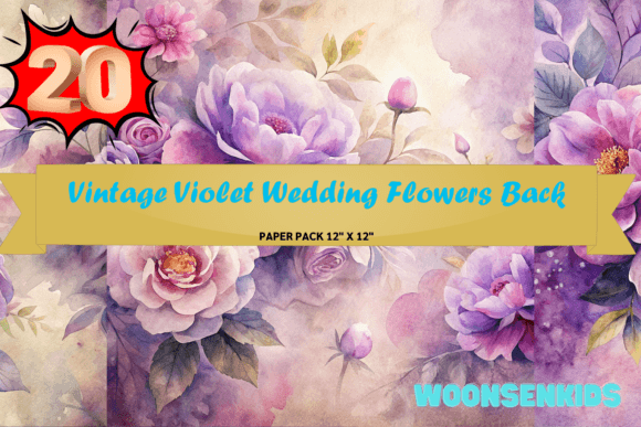 Download Beautiful Vintage Violet Wedding Flowers Background Watercolor Png Kdp Digital Paper - Violet Collection