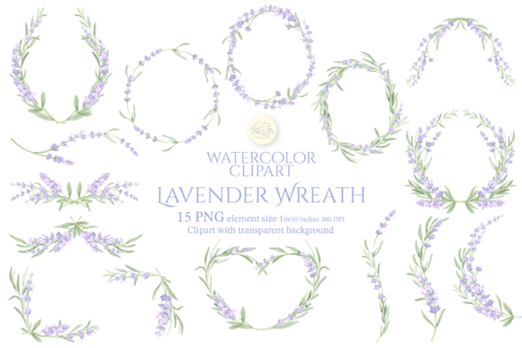 Download Watercolor Lavender Wreath Clipart Set - Watercolor lavender Collection