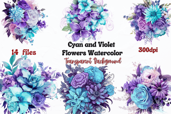 Download Cyan and Violet Flowers Watercolor - Violet Collection