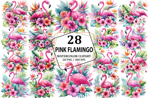 Download Pink Flamingo &amp; Tropical Flowers Clipart - Tropical Collection